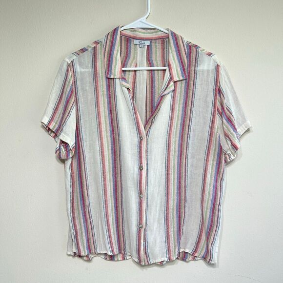 Rails Zuma Havana Striped Button Down Shirt Linen Blend Medium Women - Picture 1 of 7